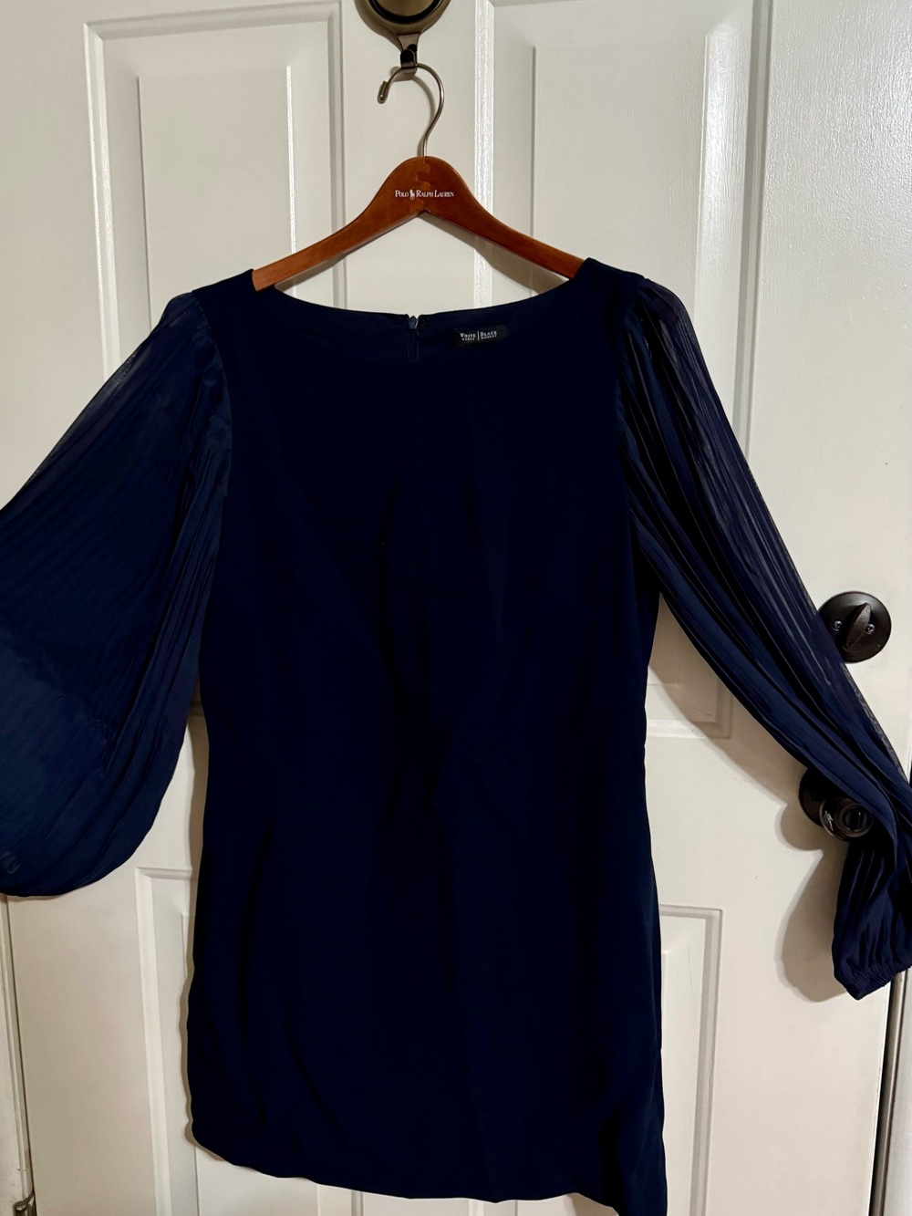 White House Black Market Navy Pleated-Sleeve Shift Dress